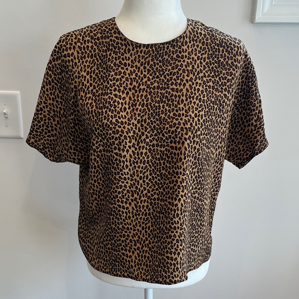 Linda Hutton Silk Leopard Print Women's Top Size Medium